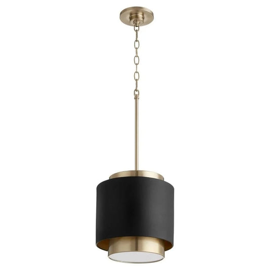 1 Light Drum Pendant in Soft Contemporary Style 10.5 inches Wide By 11 inches High-Noir/Aged Brass Finish Bailey Street Home 183-Bel-4350543
