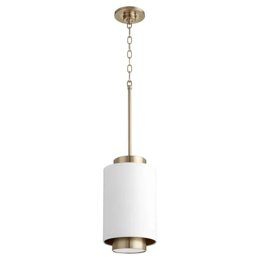 1 Light Cylinder Pendant in Soft Contemporary Style 8 inches Wide By 14 inches High-Studio White/Aged Brass Finish Bailey Street Home 183-Bel-4350519