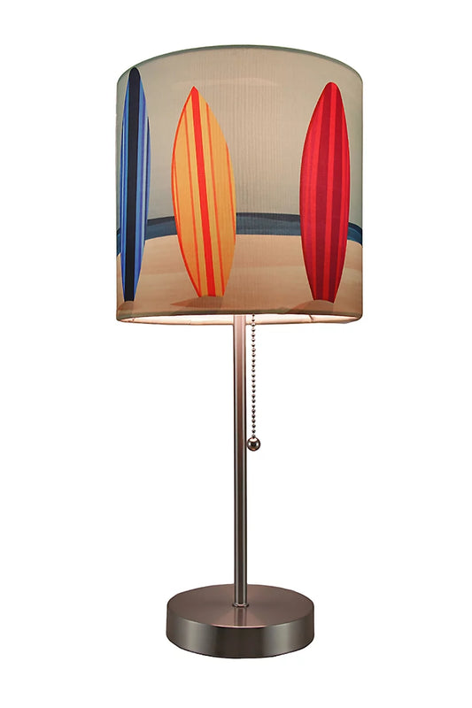 Zeckos Stainless Steel Accent Lamp with Surfboard Shade Beach Decor