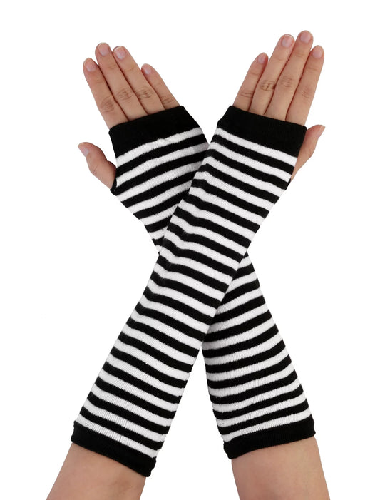 Zebra Blk Wht Trendy Stripe Arm Long Winter Warm Gloves