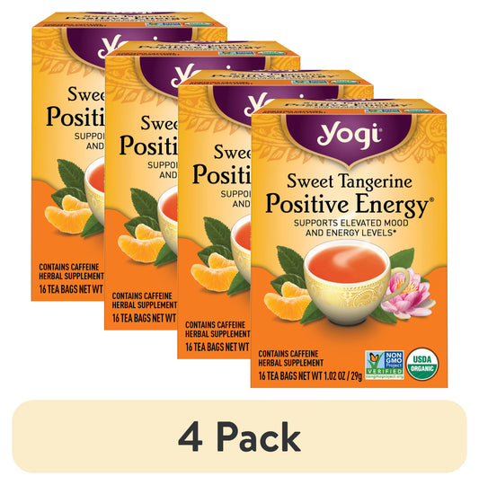(4 pack) Yogi Tea Sweet Tangerine Positive Energy, Organic Black Tea Bags, 16 Count