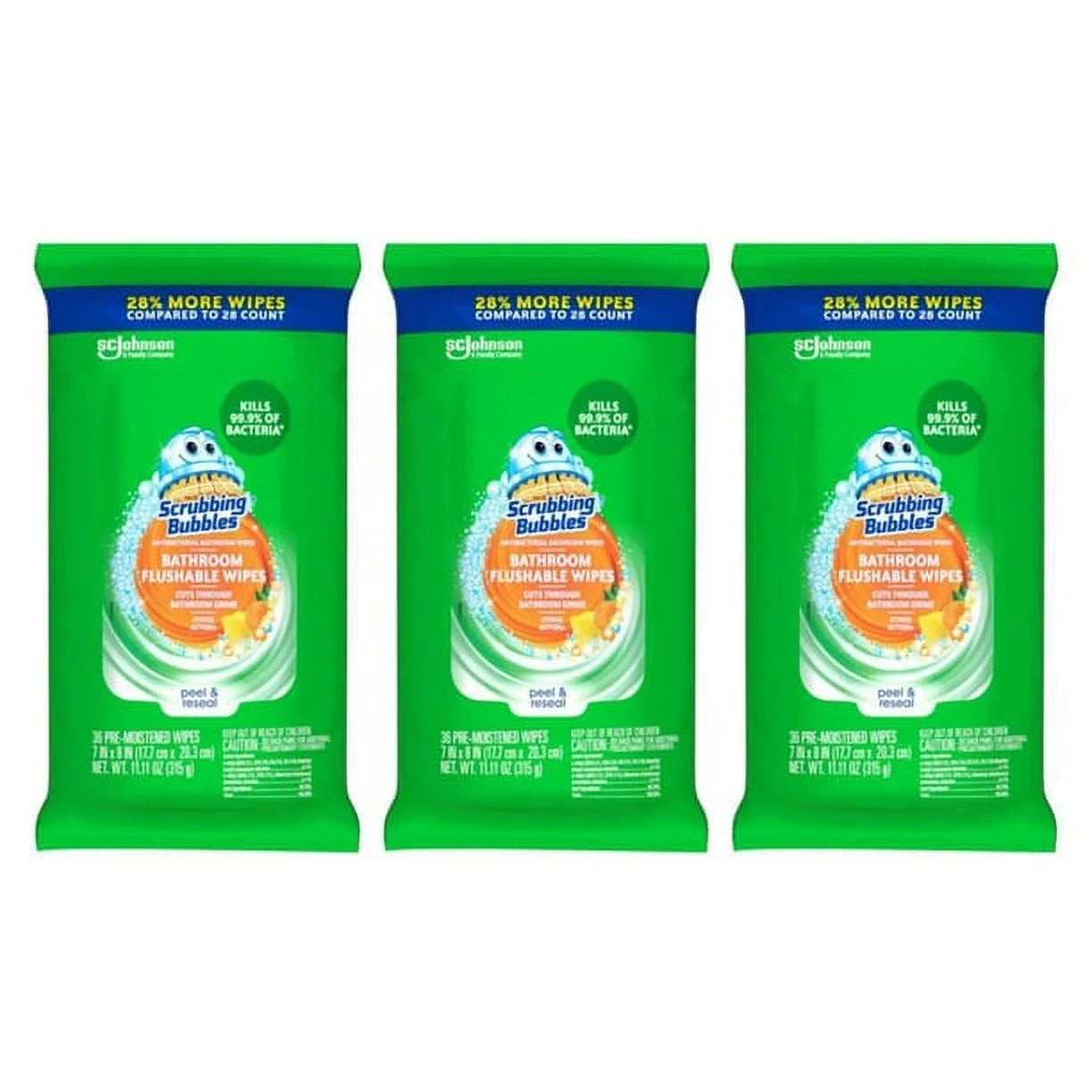 (3-Pack) Scrubbing Bubbles Flat Pack Wipes, 36 CT