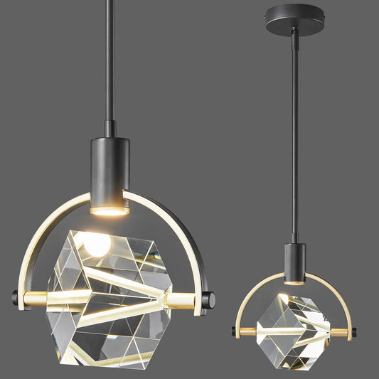 ZHLWIN 1-Lights Pendant Ceiling Light Fixture for Kitchen Island, Dimmable Modern Integrated LED Hanging Light, Crystal Pendant Light in Black Gold Finish, Bedroom, Dining Room