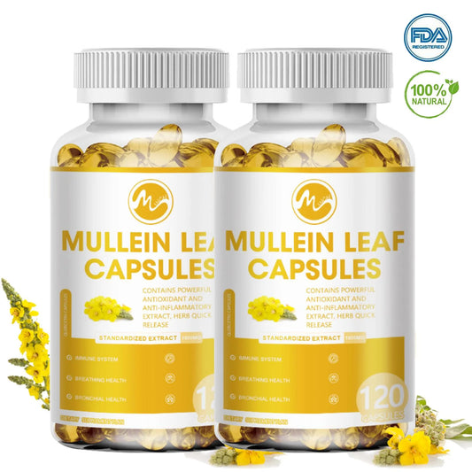 (2 Pack) Mullein Leaf Capsules Herbal Extract for Detox Lung Cleanse Supports Respiratory Function Health, 120 Capsules