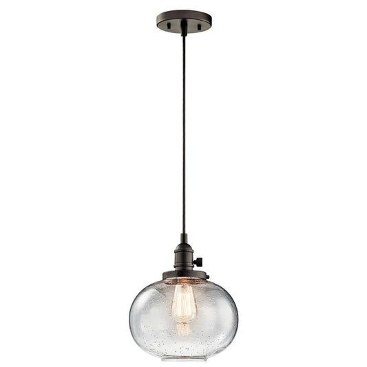 1 Light Farmhouse Vintage Mini Pendant Light Fixture with Clear Seeded Glass-Olde Bronze Finish Bailey Street Home 147-Bel-2013864