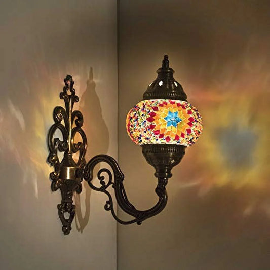 (31 Models) Handmade Wall Lamp Mosaic Shade, 2019 Stunning 16.5" Height - 4.5" Globe, Turkish Moroccan Glass Lantern Arabian Bedside Home Decoration Light Bronze (Apricot)