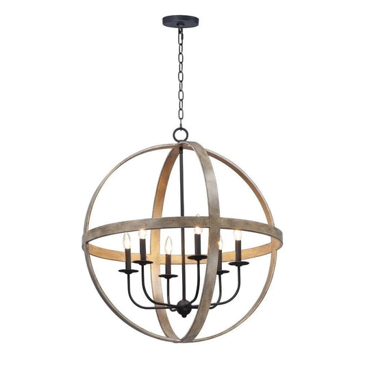 -6 Light Pendant-30 inches Wide By 32.75 inches High-Barn Wood/Black Finish Bailey Street Home 93-Bel-4421306