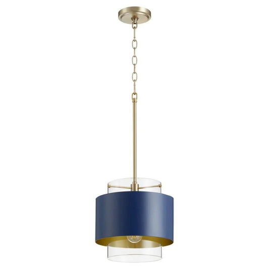 1 Light Drum Pendant in Contemporary Style 10.5 inches Wide By 10.75 inches High-Aged Brass/Blue Finish Bailey Street Home 183-Bel-4350540