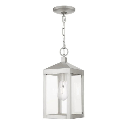 1 Light Outdoor Pendant Lantern in Mid Century Modern Style 6.25 inches Wide By 14.5 inches High-Brushed Nickel Finish Bailey Street Home